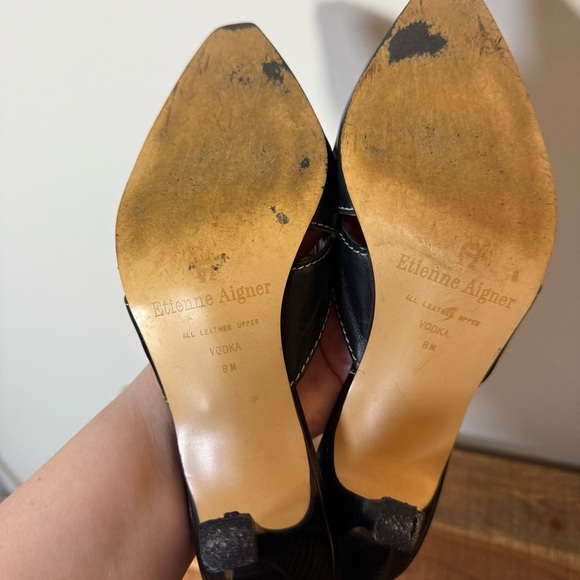 Vintage Etienne Aigner Black Heeled Mules with Timeless Elegance, Size 8 - Picture 8 of 10
